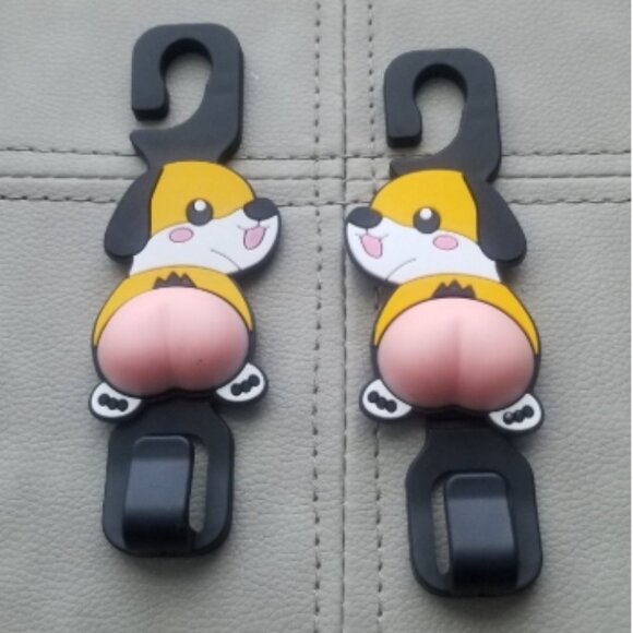 2 Pc. Cute Puppy With Soft Tush Car Hook/ Bag Hanger/Purse Hook - Picture 1 of 3